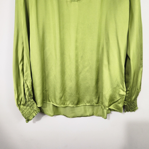Esqualo Lime Green Satin V-Neck Blouse - Size 12 - Picture 6 of 9